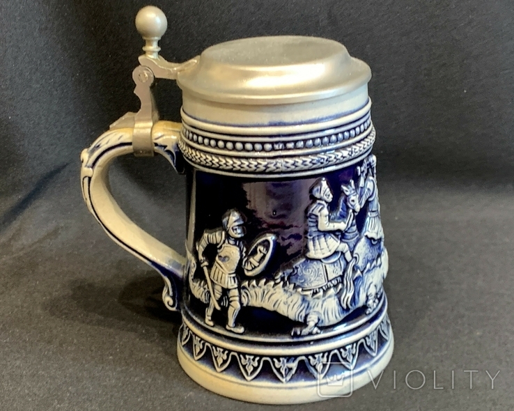 Collectible beer cobalt mug Knights and Dragon stamp Germany, photo number 3