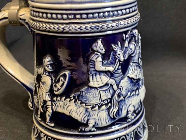 Collectible beer cobalt mug Knights and Dragon stamp Germany, photo number 4