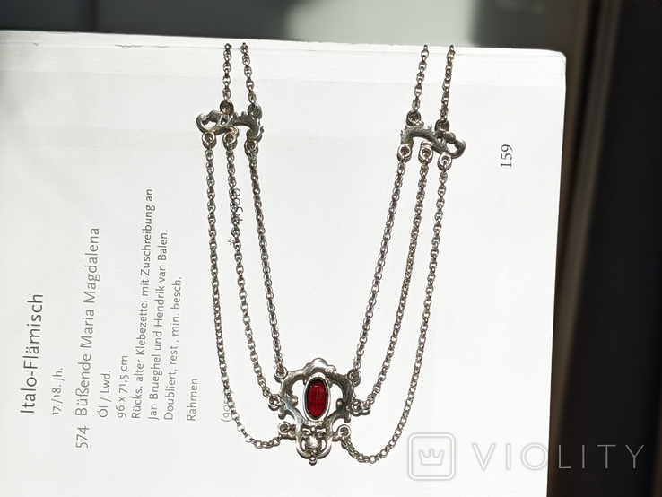 Silver antique necklace with garnets 835 Germany necklace silver pendant vintage, photo number 3