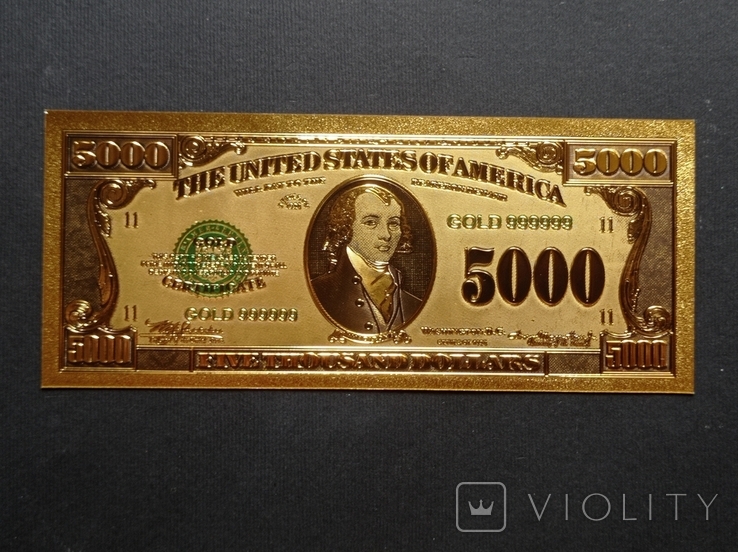 US Gold Souvenir Note 5000 dollars - 5000 dollars (sample 1928), photo number 2