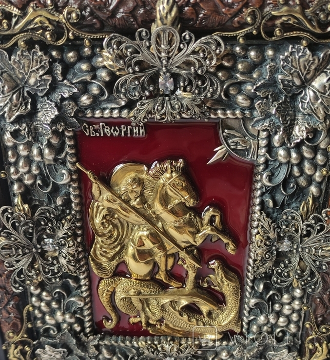 Икона св.Георгий победоносец в окладе, фото №3