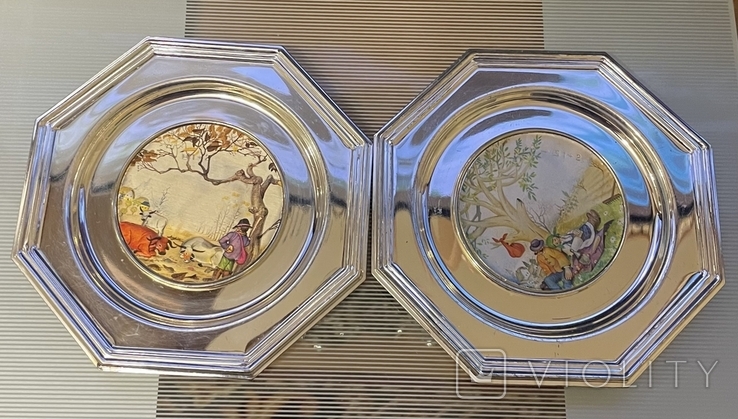 Two paired decorative plates with silver overlays, hallmarks. Italy, photo number 7