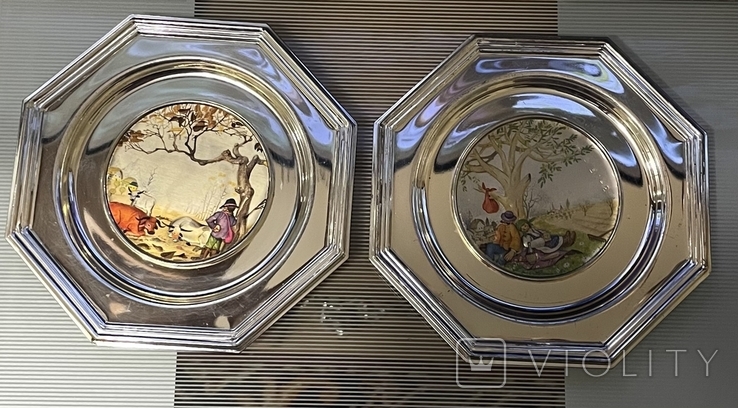 Two paired decorative plates with silver overlays, hallmarks. Italy, photo number 9