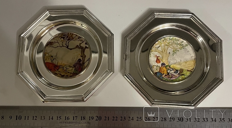 Two paired decorative plates with silver overlays, hallmarks. Italy, photo number 12