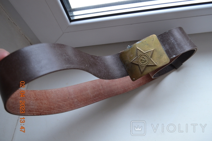 Belt with a harness military army. Star, hammer and sickle. From the USSR. Length 120 cm by 4.5 cm., photo number 2