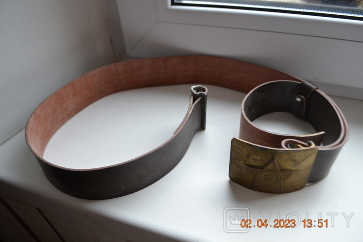 Belt with a harness military army. Star, hammer and sickle. From the USSR. Length 120 cm by 4.5 cm., photo number 4