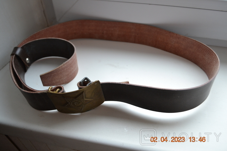 Belt with a harness military army. Star, hammer and sickle. From the USSR. Length 120 cm by 4.5 cm., photo number 6