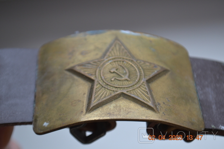 Belt with a harness military army. Star, hammer and sickle. From the USSR. Length 120 cm by 4.5 cm., photo number 11