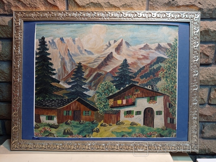 Antique painting House in the Bavarian Alps, oil, 45x37 cm, Germany., photo number 5