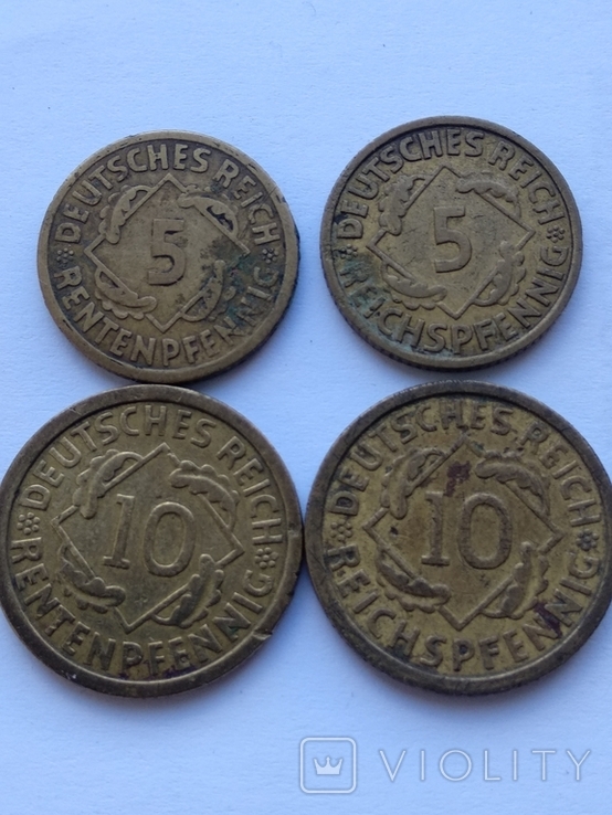 Німеччина. 4 монети Веймарської республіки, 5 і 10 пфенігів., фото №3