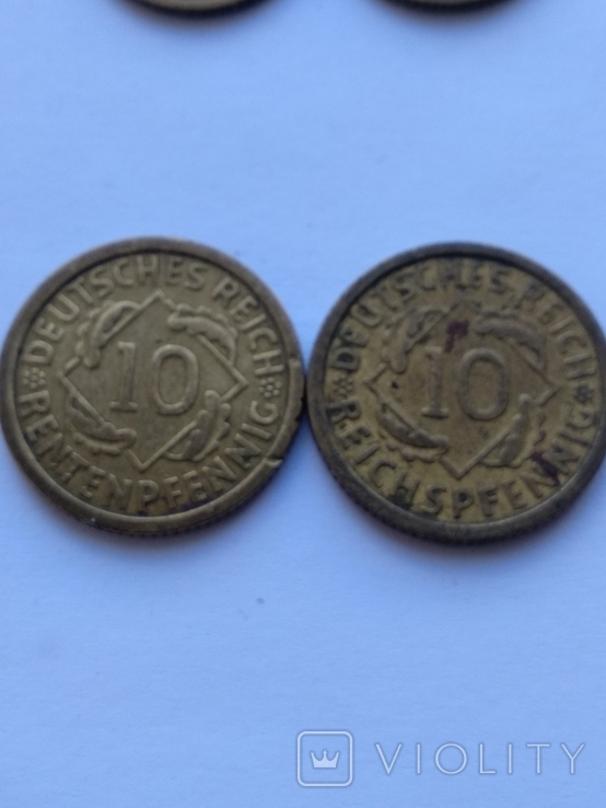 Німеччина. 4 монети Веймарської республіки, 5 і 10 пфенігів., фото №4