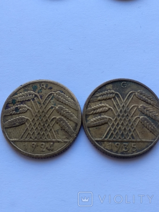 Німеччина. 4 монети Веймарської республіки, 5 і 10 пфенігів., фото №6
