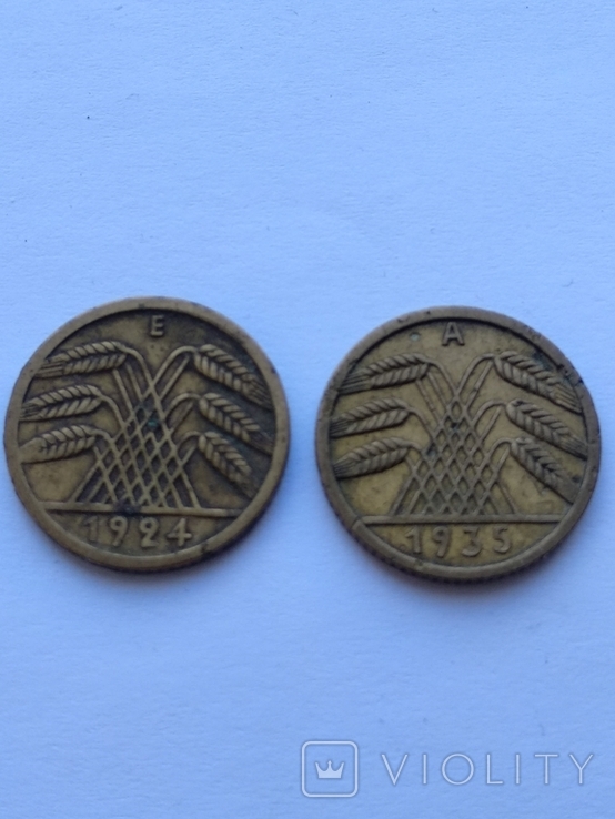Німеччина. 4 монети Веймарської республіки, 5 і 10 пфенігів., фото №7