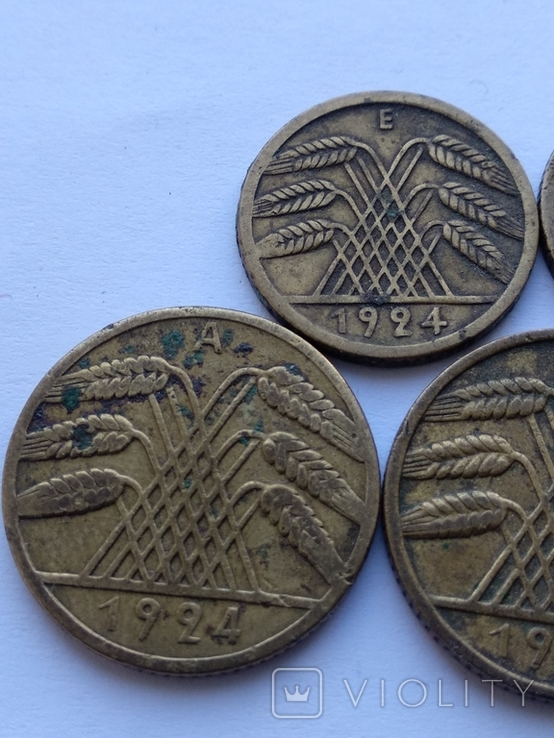 Німеччина. 4 монети Веймарської республіки, 5 і 10 пфенігів., фото №8