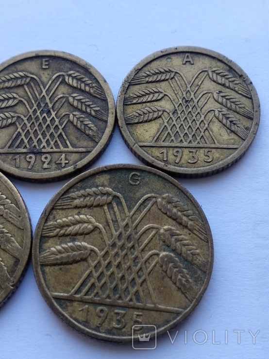 Німеччина. 4 монети Веймарської республіки, 5 і 10 пфенігів., фото №9