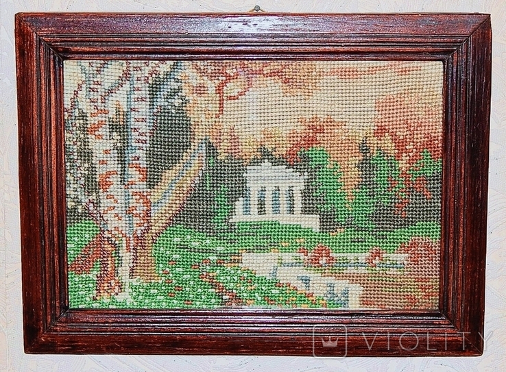 Antique embroidery in antique landscape frame, photo number 3