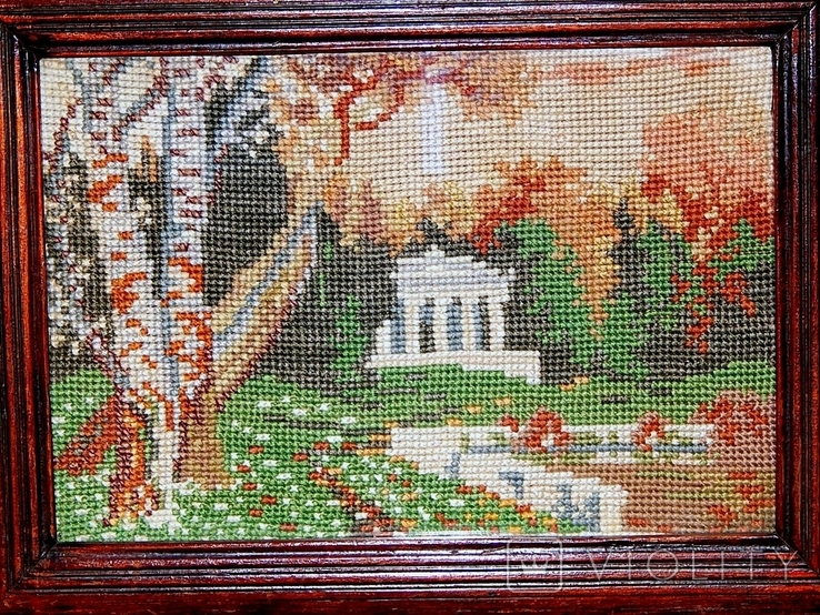 Antique embroidery in antique landscape frame, photo number 4