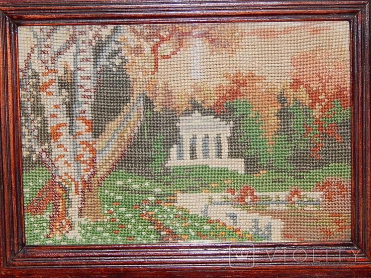 Antique embroidery in antique landscape frame, photo number 6