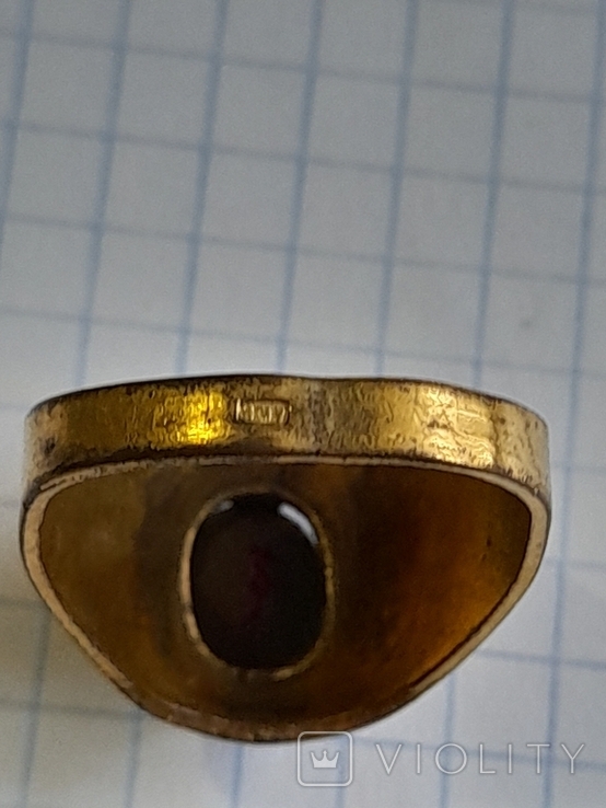 Перстень с камнем позолота клеймо ЛЮ, фото №5