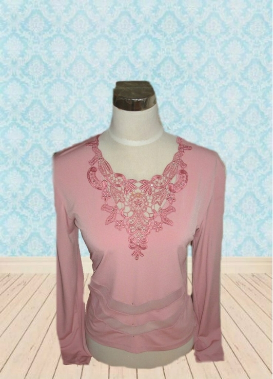 Красивая блузка розовая с кружевом Турция, numer zdjęcia 2