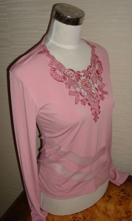 Красивая блузка розовая с кружевом Турция, numer zdjęcia 4