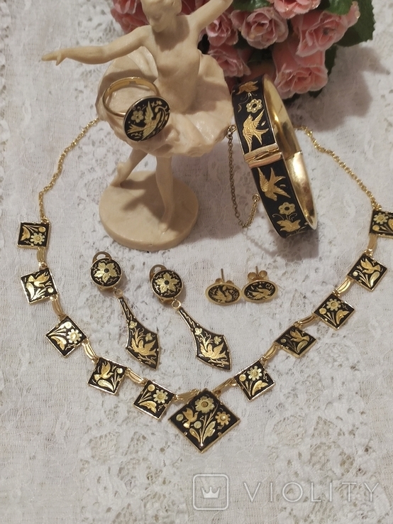 Necklace, bracelet, clips, Czech jewelry from the times of the
