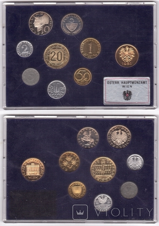 Austria Austria - set of 8 coins 2 5 10 50 Groshen 1 5 10 20 Shilling + token 1981 in a box