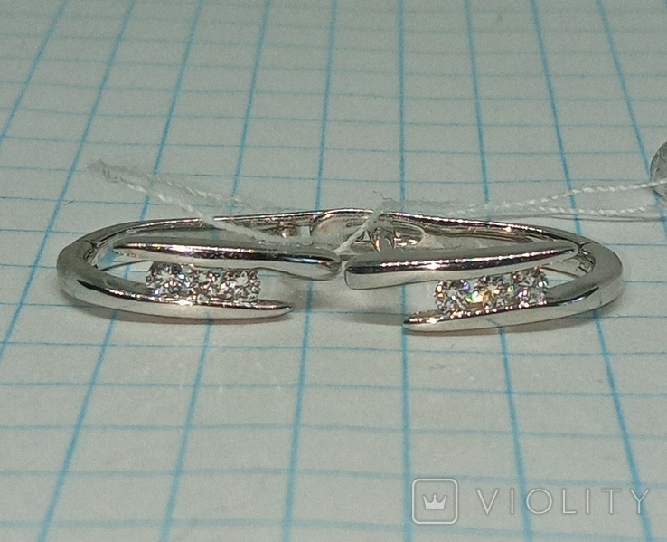 Earrings Diamonds Half rings white gold 585 diamonds, photo number 3