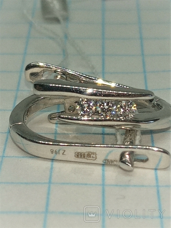 Earrings Diamonds Half rings white gold 585 diamonds, photo number 4