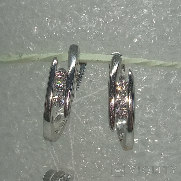 Earrings Diamonds Half rings white gold 585 diamonds, photo number 5