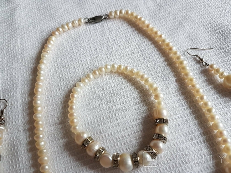 Set Natural Pearls Necklace Bracelet Earrings, photo number 5