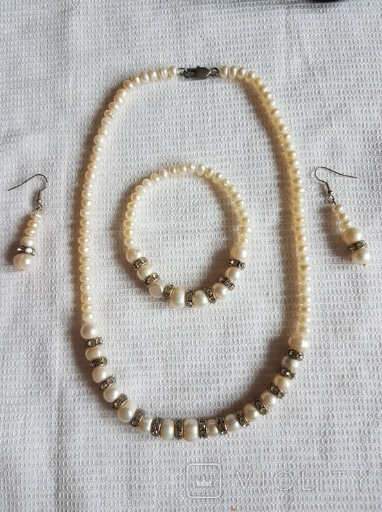 Set Natural Pearls Necklace Bracelet Earrings, photo number 6