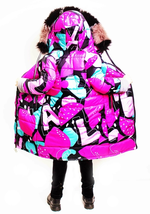 Зимове супер довге пальто Climber Print зі світловідбивачами 110 ріст 1065d110, фото №6