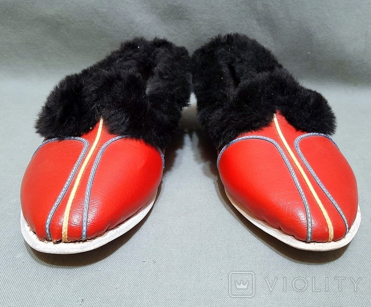 Dudes women's slippers USSR late 1960s leather fur not used, photo number 2