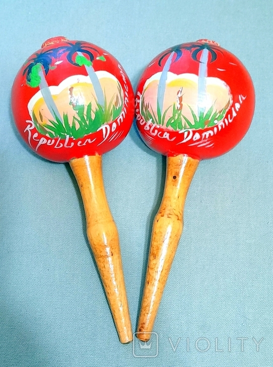  Maracas Coconut Dominican Republic Ethnics Painting Vintage, photo number 2