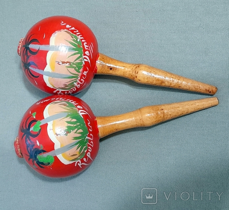  Maracas Coconut Dominican Republic Ethnics Painting Vintage, photo number 3