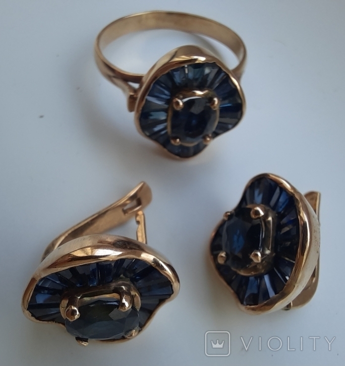 Earrings and ring. 583*. Ukraine. Total weight 9.92., photo number 2