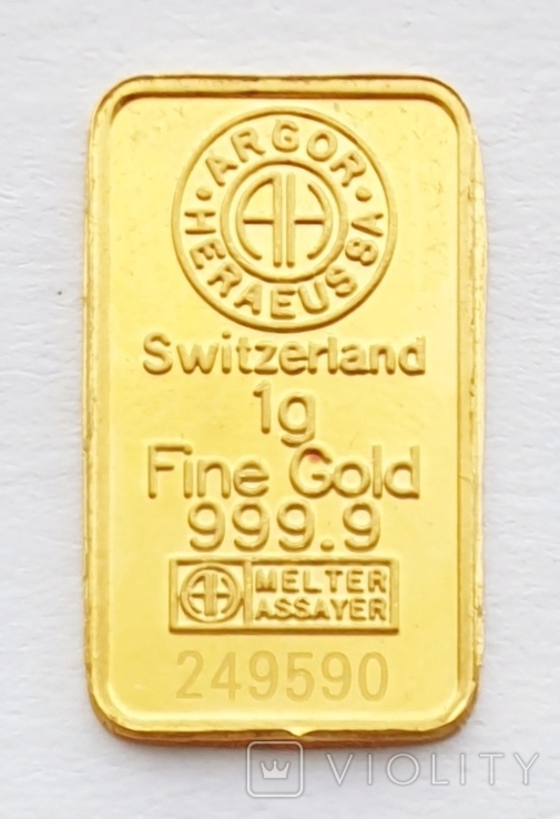 Золотой слиток 1 г. 999,9 проба. Argor. Швейцария, photo number 2