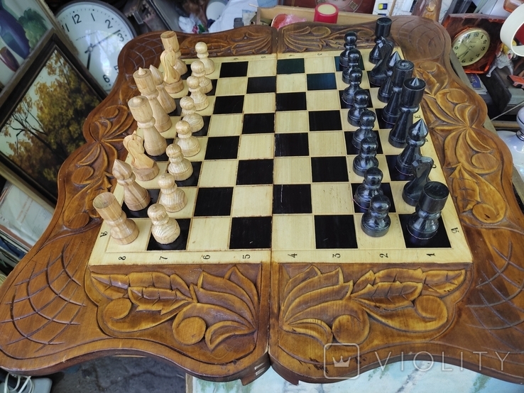 Vintage. Wooden chess, backgammon - handmade., photo number 2