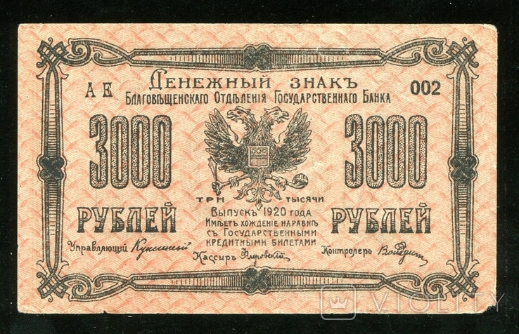  Благовещенск / 3000 рублей 1920 года, photo number 2