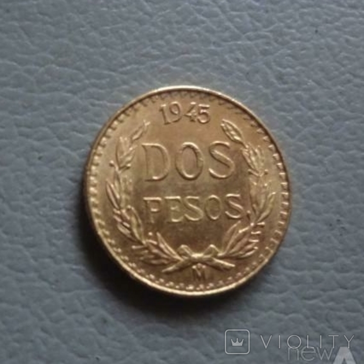 2 песос 1945 Мексика золото 900 пр. (О.6.8), photo number 4