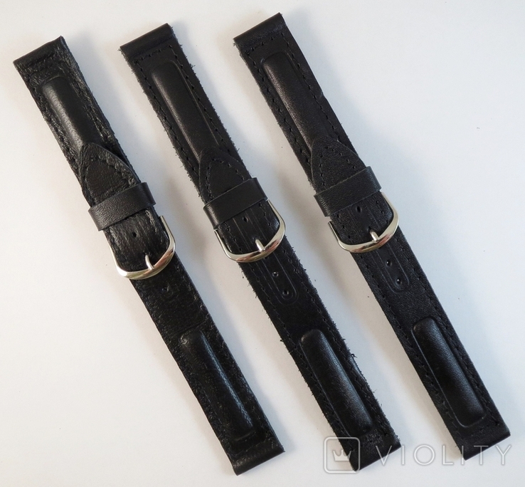 Watch straps 18 mm. Leather. New. Black. 3 pieces
