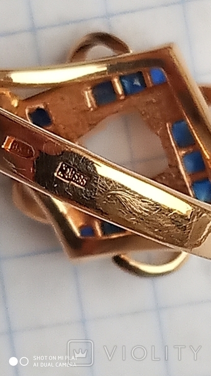 Кольцо и подвес, золото 585, бриллианты и сапфиры., фото №5