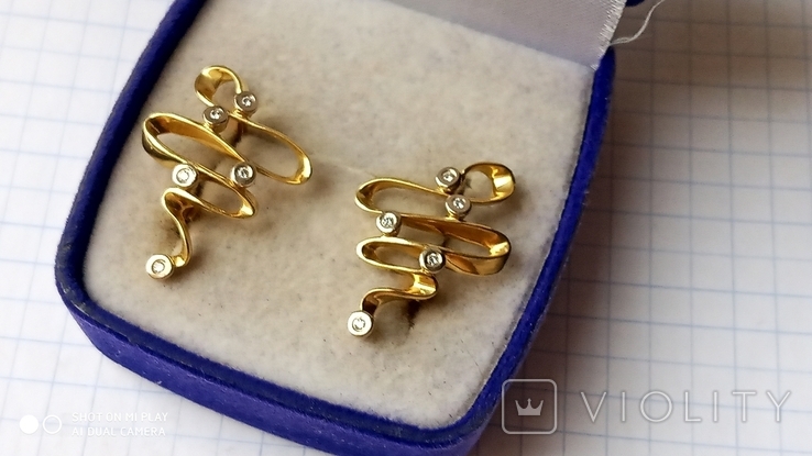Серьги и кольцо золото 585, бриллианты., фото №6