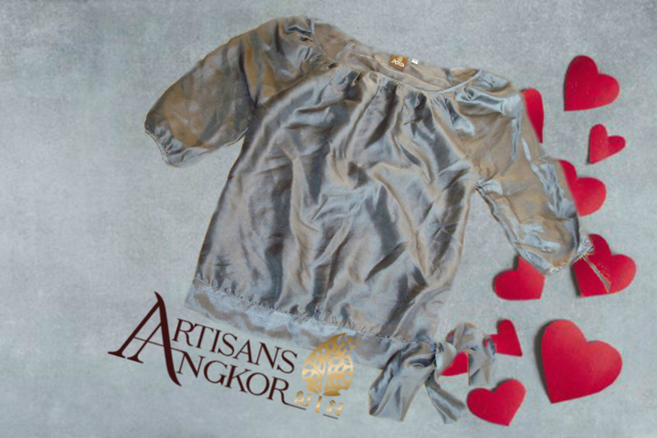 Artisans angkor 100 % шелк красивая блузка женская серая комбоджа, фото №4