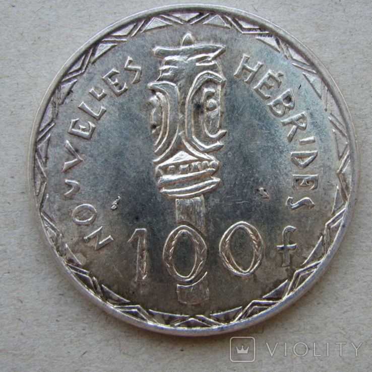 100 франков 1966 Новые Гебриды (серебро) 25 грамм, фото №2