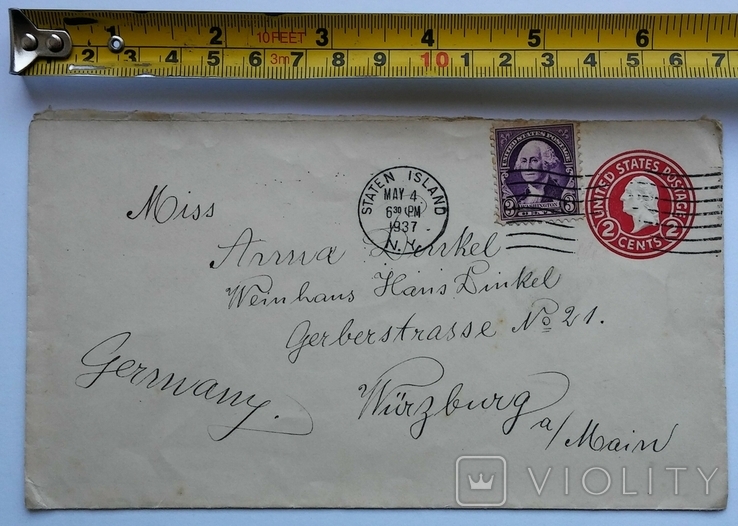 Поштовий конверт з маркою 1937 р. США - Німеччина., photo number 3
