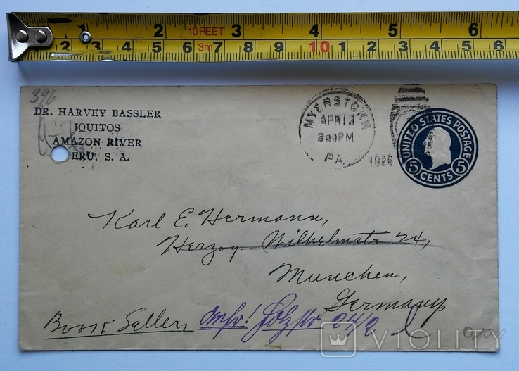 Поштовий конверт з маркою 1925 р. США - Німеччина., photo number 2