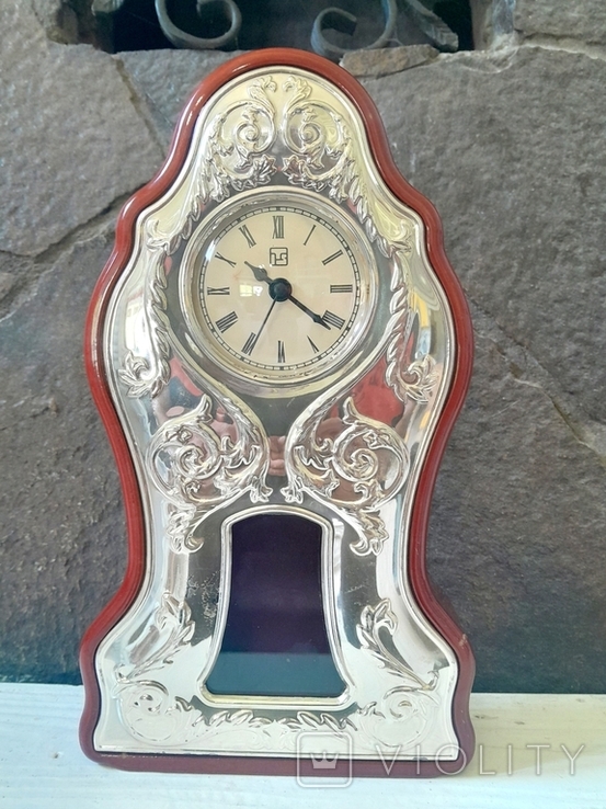 Fireplace clock with pendulum Metal Silvering Stick-on Shavings Vintage, photo number 2