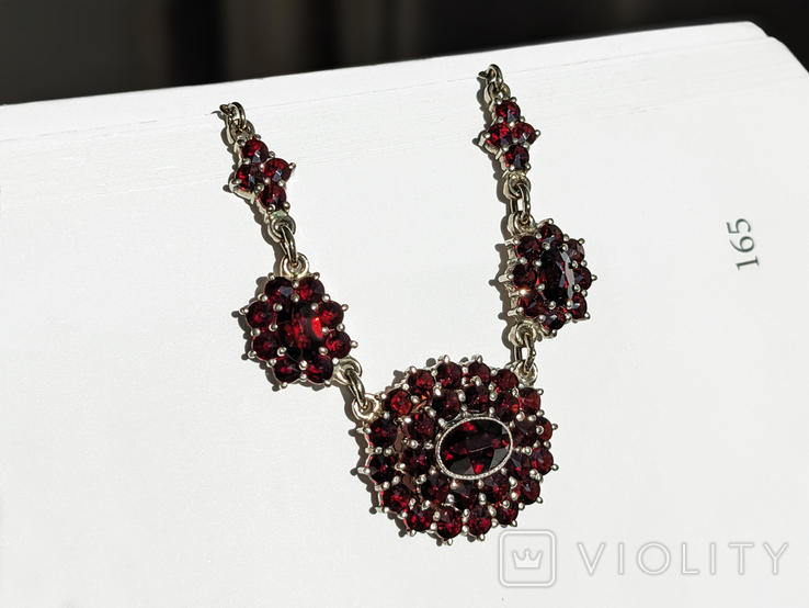 Silver garnet necklace, silver gilding, vintage, pyrope garnets, pendant, pendant, photo number 2